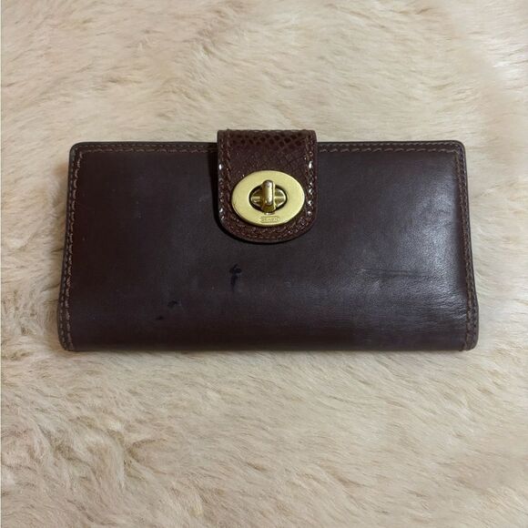Vintage Coach Dark Brown Leather Wallet with Gold Turnlock - Picture 3 of 9